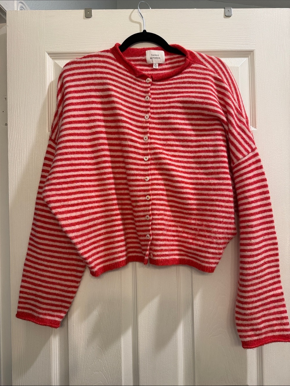 Coco McCall/ Things Between Striped Pink & Red Button-Up Sweater Cardigan